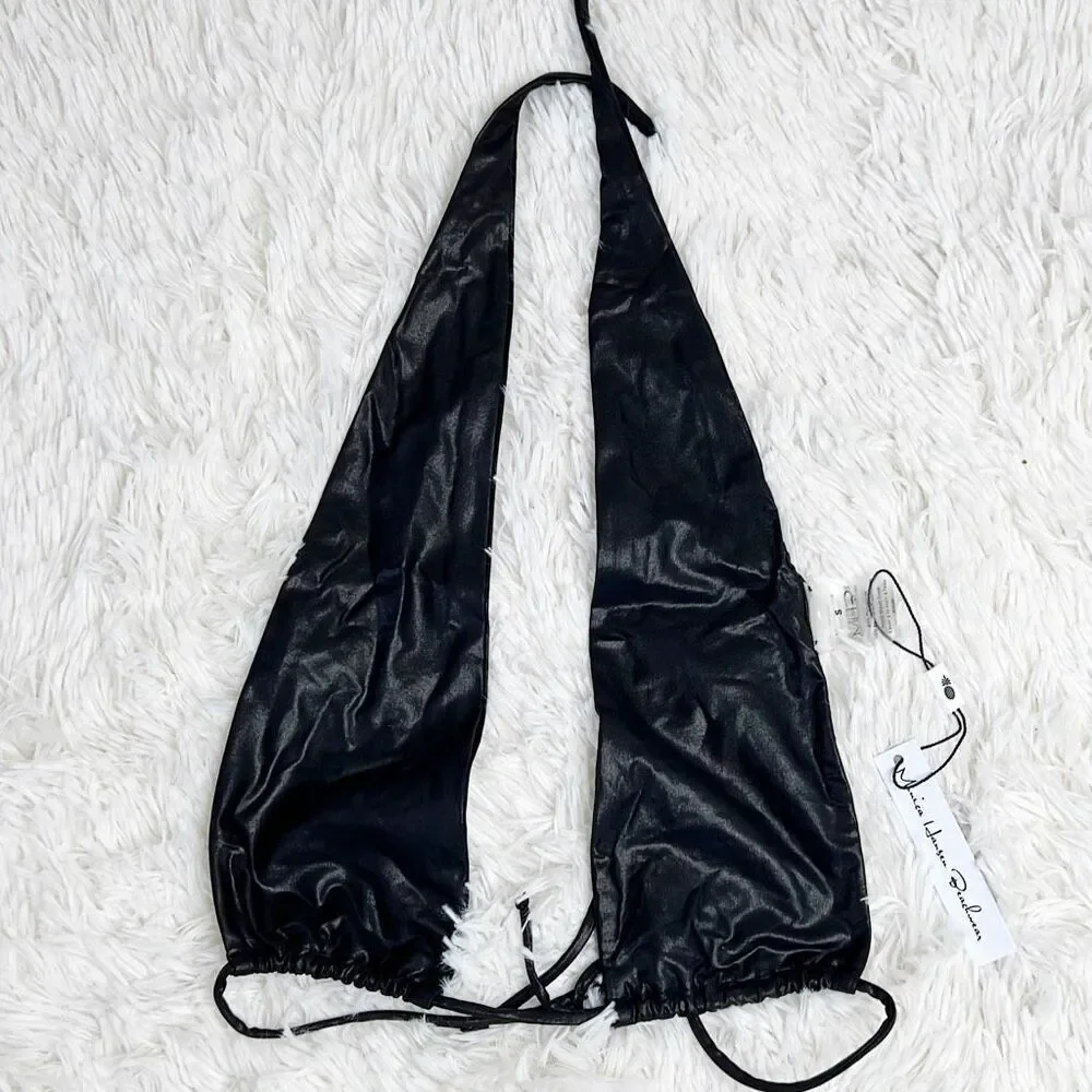 Monica Hansen Bond Girl Halter Bikini Top Black Metallic Nwt Size Small